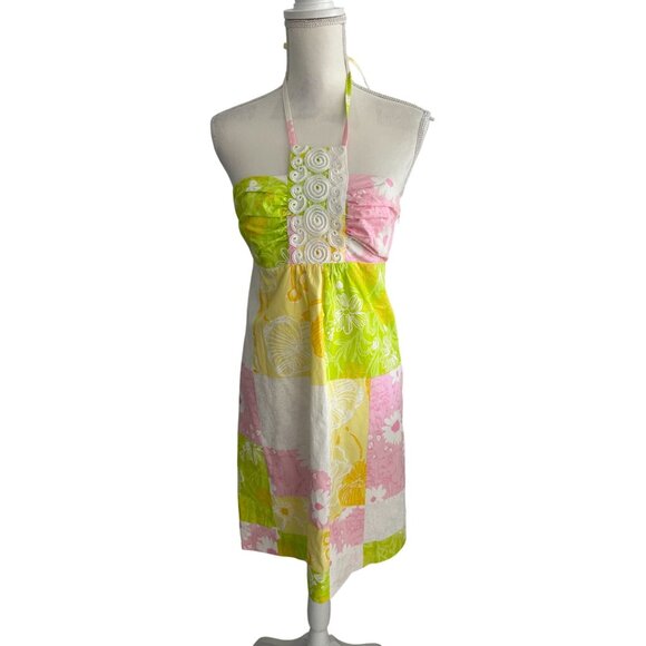 LILLY PULITZER Daphne Lace Patchwork Halter Dress Size 4 - Picture 9 of 9